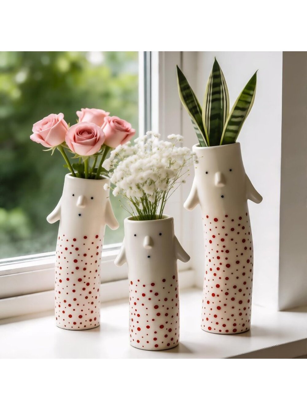 MOUGIGI Family Face Vases Set of 3, Cute Ceramic Bud Flower Vases, Home Decor
